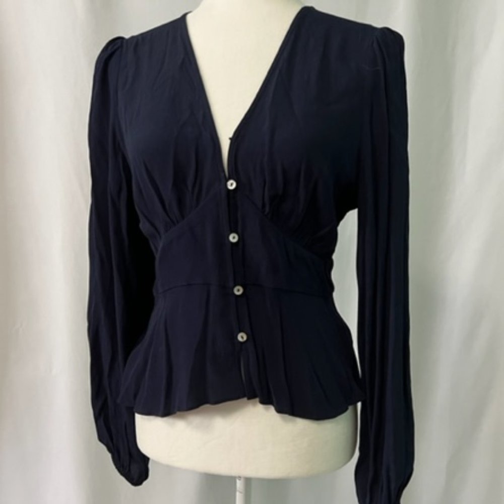 Wilfred Navy Button-Up Blouse